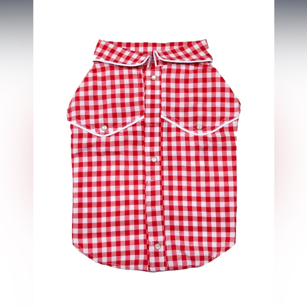 Nwt Doggy Parton Red Gingham Western Collared Shirt for Pets